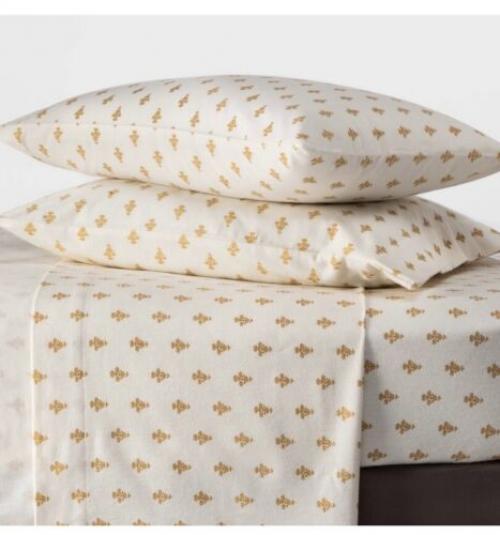 Threshold Twin Printed Fall Flannel 4-Piece Sheet Gold Flower New