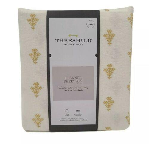 Threshold Twin Printed Fall Flannel 4-Piece Sheet Gold Flower New