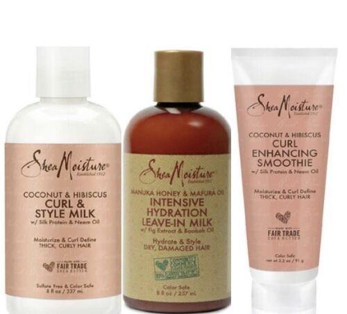 Lot Of 3 Shea Moisture Curl &amp; Style Milk, Leave In Conditioner &amp; Curl Smoothie