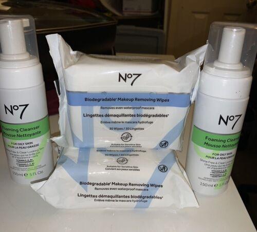 LOT 2-PK No7 Cleansing Foaming Face Cleanser &amp; 2-PK of No7 Makeup Wipes
